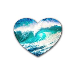 Tsunami Waves Ocean Sea Nautical Nature Water Blue Nature Rubber Coaster (heart)