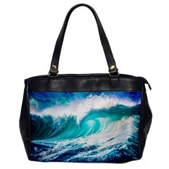 Tsunami Waves Ocean Sea Nautical Nature Water Blue Nature Oversize Office Handbag by Jancukart