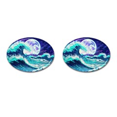 Tsunami Waves Ocean Sea Nautical Nature Water Cufflinks (oval) by Jancukart