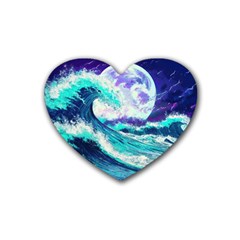 Tsunami Waves Ocean Sea Nautical Nature Water Rubber Coaster (heart)