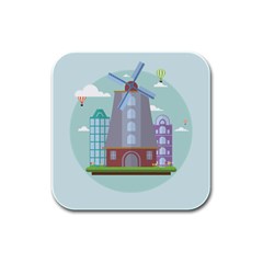 Amsterdam Landmark Landscape Rubber Square Coaster (4 Pack) by Sudheng