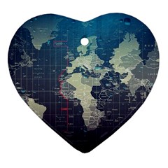 Vintage World Map Illustration Artwork Water Drop Digital Art Arts Heart Ornament (two Sides)