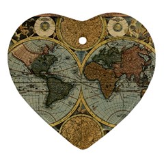 Vintage World Map Heart Ornament (two Sides)