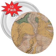 Vintage World Map Physical Geography 3  Buttons (10 Pack) 