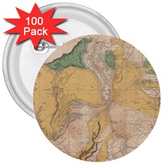 Vintage World Map Physical Geography 3  Buttons (100 Pack) 