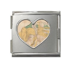 Vintage World Map Physical Geography Mega Link Heart Italian Charm (18mm) by Sudheng