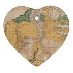 Vintage World Map Physical Geography Heart Ornament (two Sides)