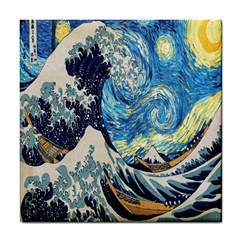 The Great Wave Of Kanagawa Painting Starry Night Van Gogh Tile Coaster