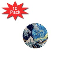 The Great Wave Of Kanagawa Painting Starry Night Van Gogh 1  Mini Magnet (10 Pack) 