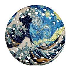 The Great Wave Of Kanagawa Painting Starry Night Van Gogh Ornament (round Filigree) by Sudheng