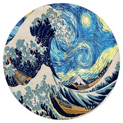 The Great Wave Of Kanagawa Painting Starry Night Van Gogh Round Trivet by Sudheng