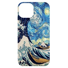 The Great Wave Of Kanagawa Painting Starry Night Van Gogh Iphone 14 Black Uv Print Case by Sudheng