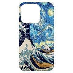 The Great Wave Of Kanagawa Painting Starry Night Van Gogh Iphone 14 Pro Black Uv Print Case by Sudheng