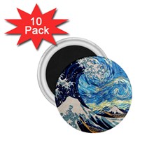 Starry Night Hokusai Van Gogh The Great Wave Off Kanagawa 1 75  Magnets (10 Pack) 