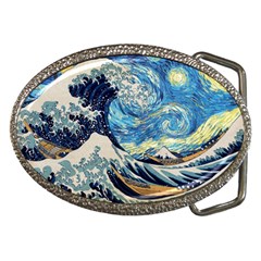 Starry Night Hokusai Van Gogh The Great Wave Off Kanagawa Belt Buckles by Sudheng