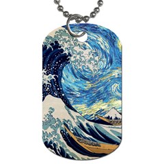 Starry Night Hokusai Van Gogh The Great Wave Off Kanagawa Dog Tag (two Sides) by Sudheng