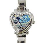 Starry Night Hokusai Van Gogh The Great Wave Off Kanagawa Heart Italian Charm Watch Front