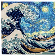 Starry Night Hokusai Van Gogh The Great Wave Off Kanagawa Wooden Puzzle Square by Sudheng