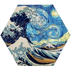 Starry Night Hokusai Van Gogh The Great Wave Off Kanagawa Wooden Puzzle Hexagon