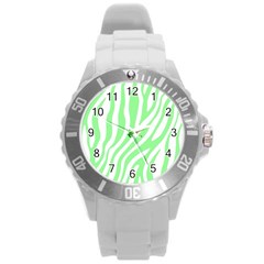 Green Zebra Vibes Animal Print  Round Plastic Sport Watch (l)