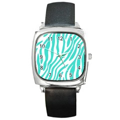 Blue Zebra Vibes Animal Print   Square Metal Watch by ConteMonfrey