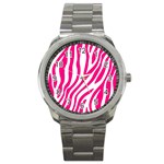 Pink Fucsia Zebra Vibes Animal Print Sport Metal Watch Front