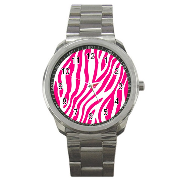 Pink Fucsia Zebra Vibes Animal Print Sport Metal Watch