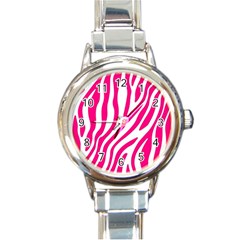 Pink Fucsia Zebra Vibes Animal Print Round Italian Charm Watch by ConteMonfrey