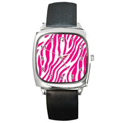 Pink Fucsia Zebra Vibes Animal Print Square Metal Watch by ConteMonfrey