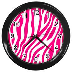 Pink Fucsia Zebra Vibes Animal Print Wall Clock (black) by ConteMonfrey