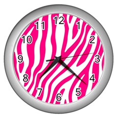 Pink Fucsia Zebra Vibes Animal Print Wall Clock (silver) by ConteMonfrey