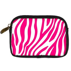 Pink Fucsia Zebra Vibes Animal Print Digital Camera Leather Case by ConteMonfrey