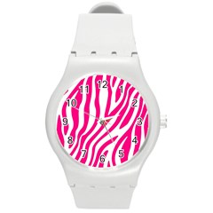 Pink Fucsia Zebra Vibes Animal Print Round Plastic Sport Watch (m) by ConteMonfrey