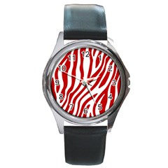 Red Zebra Vibes Animal Print  Round Metal Watch by ConteMonfrey