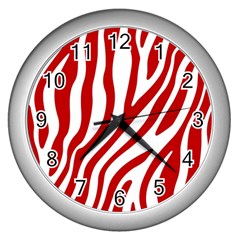 Red Zebra Vibes Animal Print  Wall Clock (silver)
