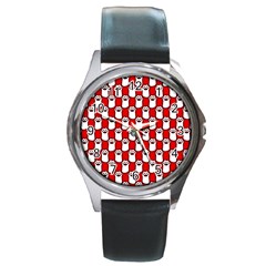 Red And White Cat Paws Round Metal Watch by ConteMonfrey