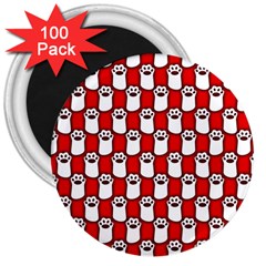 Red And White Cat Paws 3  Magnets (100 Pack) by ConteMonfrey