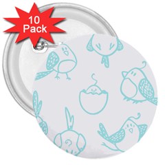 Birds Seamless Pattern Blue 3  Buttons (10 Pack)  by ConteMonfrey