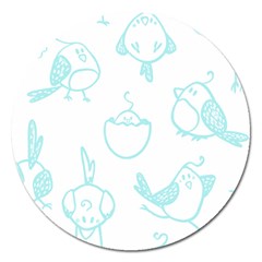 Birds Seamless Pattern Blue Magnet 5  (round) by ConteMonfrey