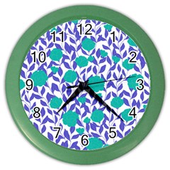 Green Flowers On The Wall Color Wall Clock by ConteMonfrey