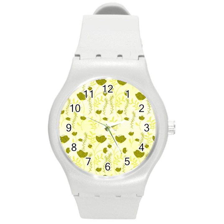 Yellow Classy Tulips  Round Plastic Sport Watch (M)