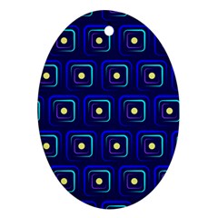 Blue Neon Squares - Modern Abstract Oval Ornament (two Sides)