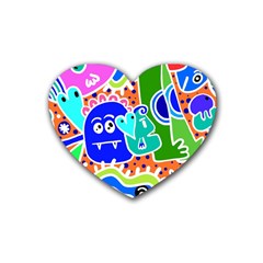 Crazy Pop Art - Doodle Buddies  Rubber Heart Coaster (4 Pack) by ConteMonfrey