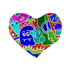 Crazy Pop Art - Doodle Buddies  Standard 16  Premium Heart Shape Cushions by ConteMonfrey