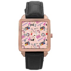 Manicure Rose Gold Leather Watch  by SychEva