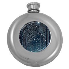 Snow Christmas Starry Night Round Hip Flask (5 Oz) by Simbadda