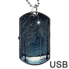 Snow Christmas Starry Night Dog Tag Usb Flash (two Sides) by Simbadda