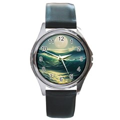 Ocean Sea Waves Tide Round Metal Watch by Simbadda