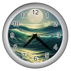 Ocean Sea Waves Tide Wall Clock (silver)