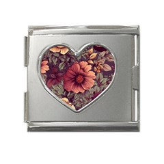 Flowers Pattern Mega Link Heart Italian Charm (18mm)